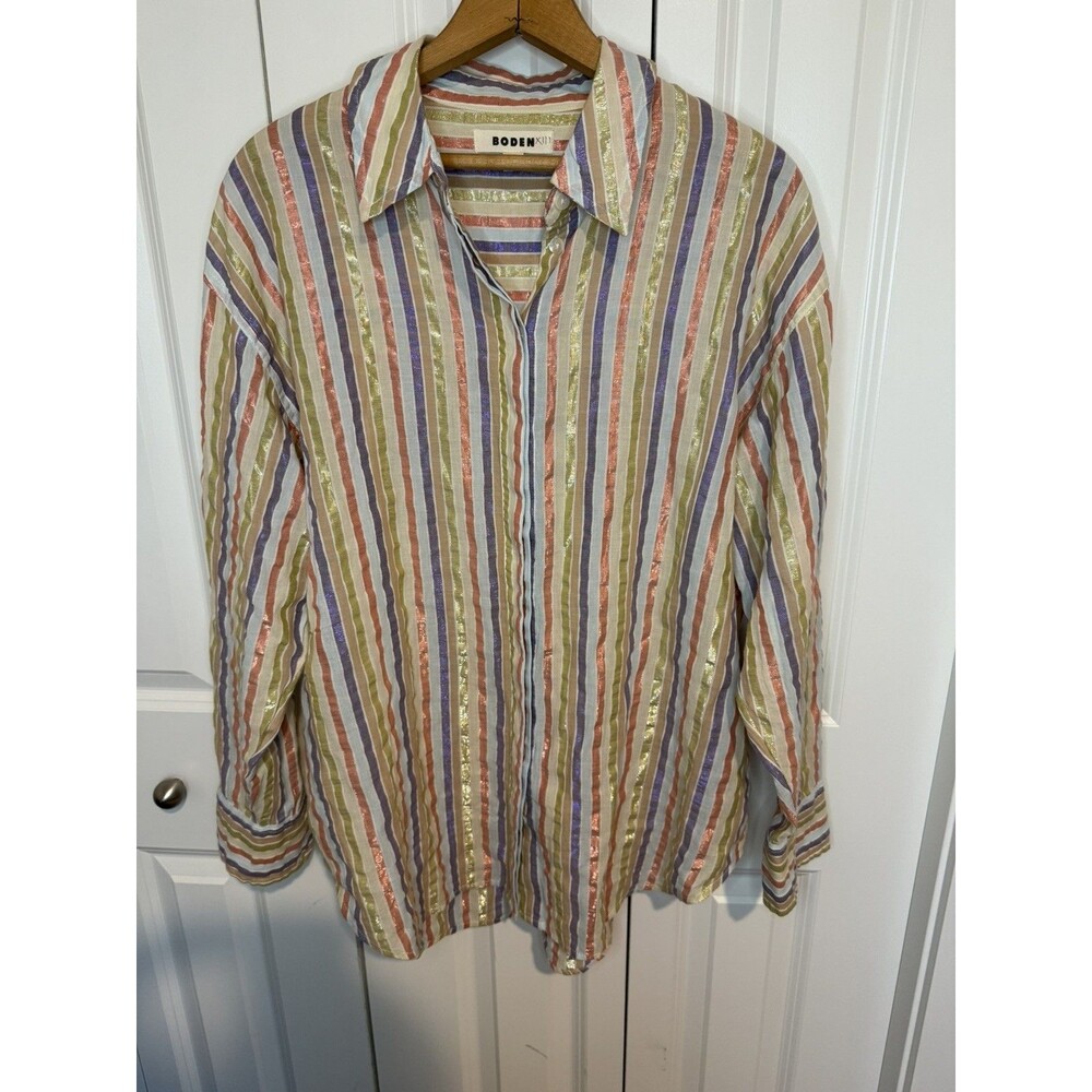 Boden Multicolored Shimmer Long Sleeve Button Up Top size 10